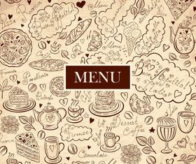 Draw food menu set set vector