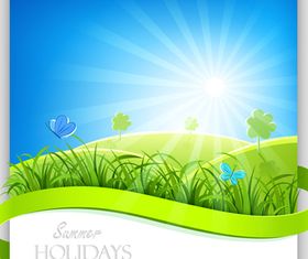 Green grass with sun background vector