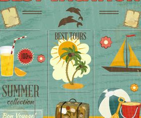 Vintage vacation poster vector set