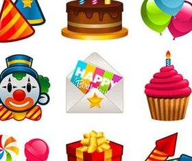 Shiny Birthday Icons art set vector