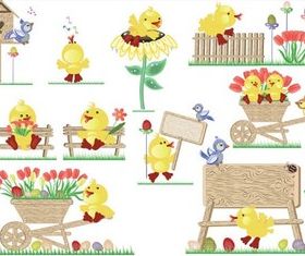 Cute Yellow Chicks Vector