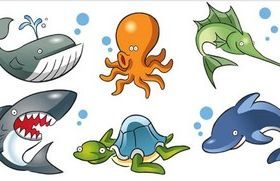 Funny Marine Animals Vector graphic