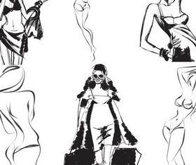 Silhouettes girls Vector shiny