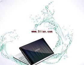 Notebook computer and dynamic water vectors graphics
