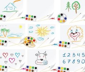 Drawn school pictures vectors