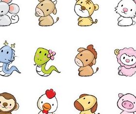 Cute Drawing Animals vectors material