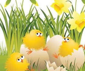 Cartoon chick breaks 2 vector