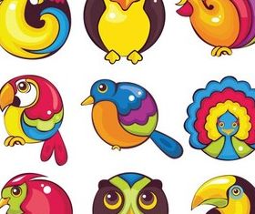 Cute Funny Birds free set vector