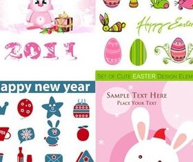 Cartoon rabbit and icon vectors
