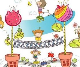 Cute hand-painted children 1 vector