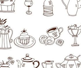 Drawing Kitchen Elements vector set