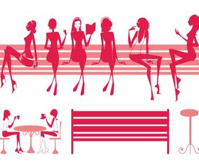 Sitting Girls Silhouettes Illustration vector