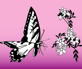 Butterfly And Flower Graphics art Illustration vector