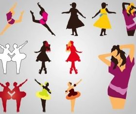 Dancing Girls Silhouettes set vector
