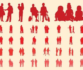 People In Groups Silhouettes Set shiny vector