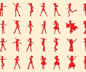 Happy Girl Silhouettes Set set vector