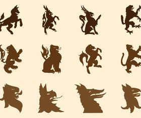 Heraldic Beasts Silhouettes vectors material