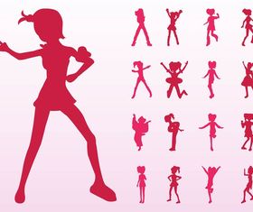 Jumping And Dancing Girls Silhouettes vector