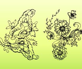 Retro Flower Drawings art vector graphics