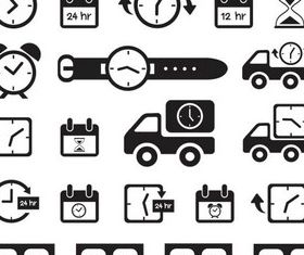 Clock Black Icons vectors material