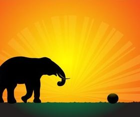 Silhouette Elephant in Sunset Wallpaper vector
