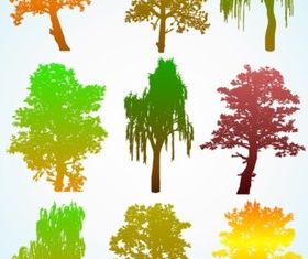 Colorful Tree Silhouette Graphics vector