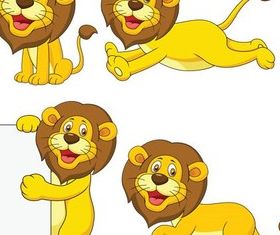 Cute Cartoon Lions art set vector