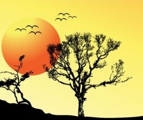 Tree Sunset Background creative vector