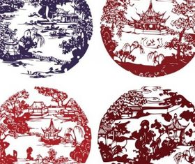 Landscape architecture paper cutting vector