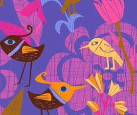 handpainted flowers birds 1 vector