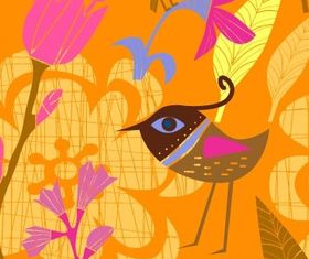 handpainted flowers birds 4 vector