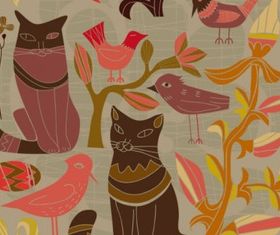Cartoon style decorative birds and cats 01 vector