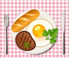 Breakfast with beef egg and bread Free vector set