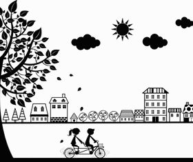 Boy and girl on bike Free vector set
