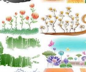 Fresh flowers handpainted background 01 vector