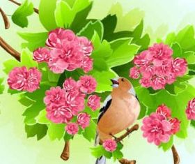 Green Leaf Pink Flowers Background Free vector