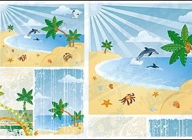 Seascape coconut tree Porpoise design vectors