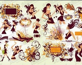 Fashion trend women and material element vectors