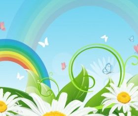 Rainbow and flower landscape vectors
