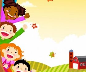 Kids Hiding Behind Autumn Tree vector