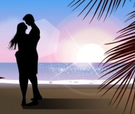 fashionable men and women beach silhouette vector