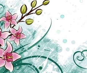 Lily flowers with Grunge Floral Background art vectors graphics