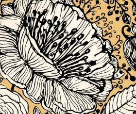 Retro hand-painted flowers background vector