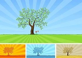 trees and grass flowers vector graphics