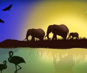 African Landscape with animals vectors graphics