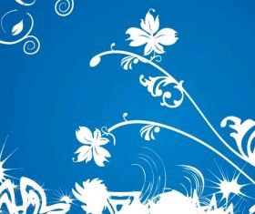 White Floral on Blue Background Graphic design vector