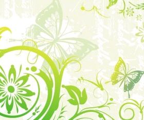 Green Floral and Butterflies vector