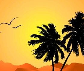 coconut trees and mountain silhouette vector