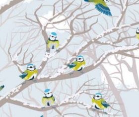 winter snow tree and birds background vector