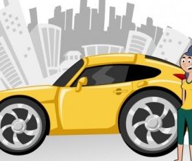cartoon characters and car 03 vector
